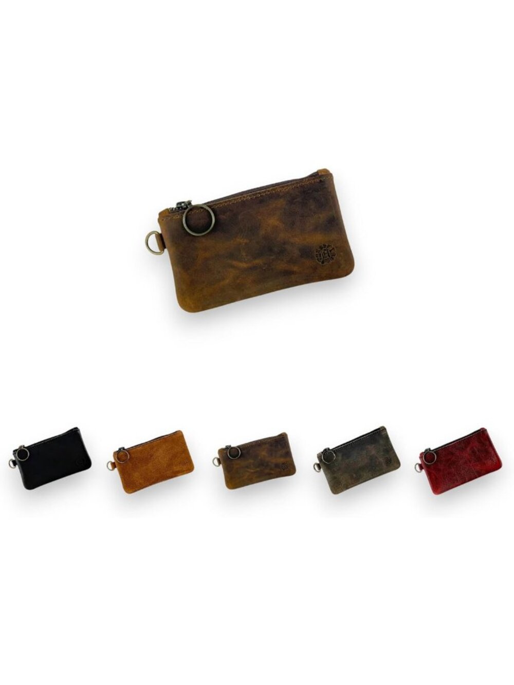 Stylish Leather Zipper Pouch in Whiskey Brown - Compact 5.5" x 3" Accessory